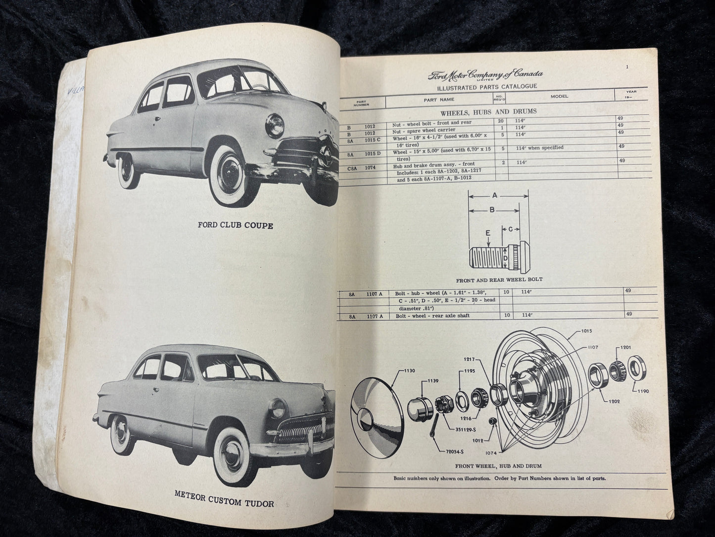 1949 Ford Meteor Chassis and Body Parts Catalogue List Book Manual Canadian