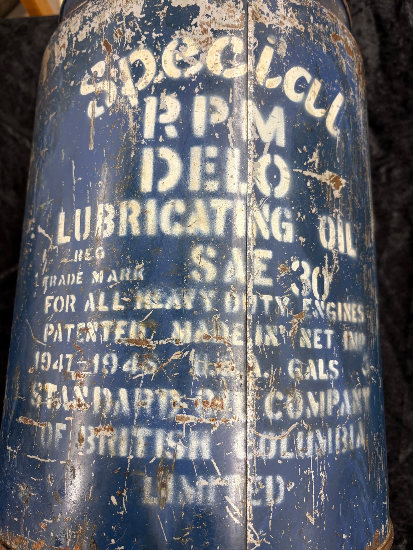 1947-1948 RPM DELO LUBRICATING OIL 5 GALLON OIL PAIL