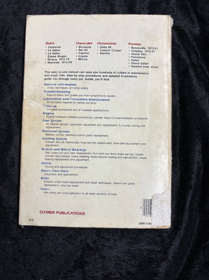 Clymer General Motors 1972-1987 Repair and Tune Up Guide Buick Chevy Pontiac