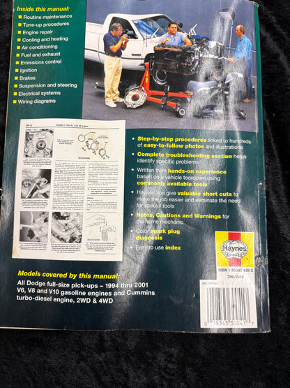 Dodge Pick-Ups 1994-2001 Full Size 2WD 4WD Diesel Haynes 30041 Repair Manual
