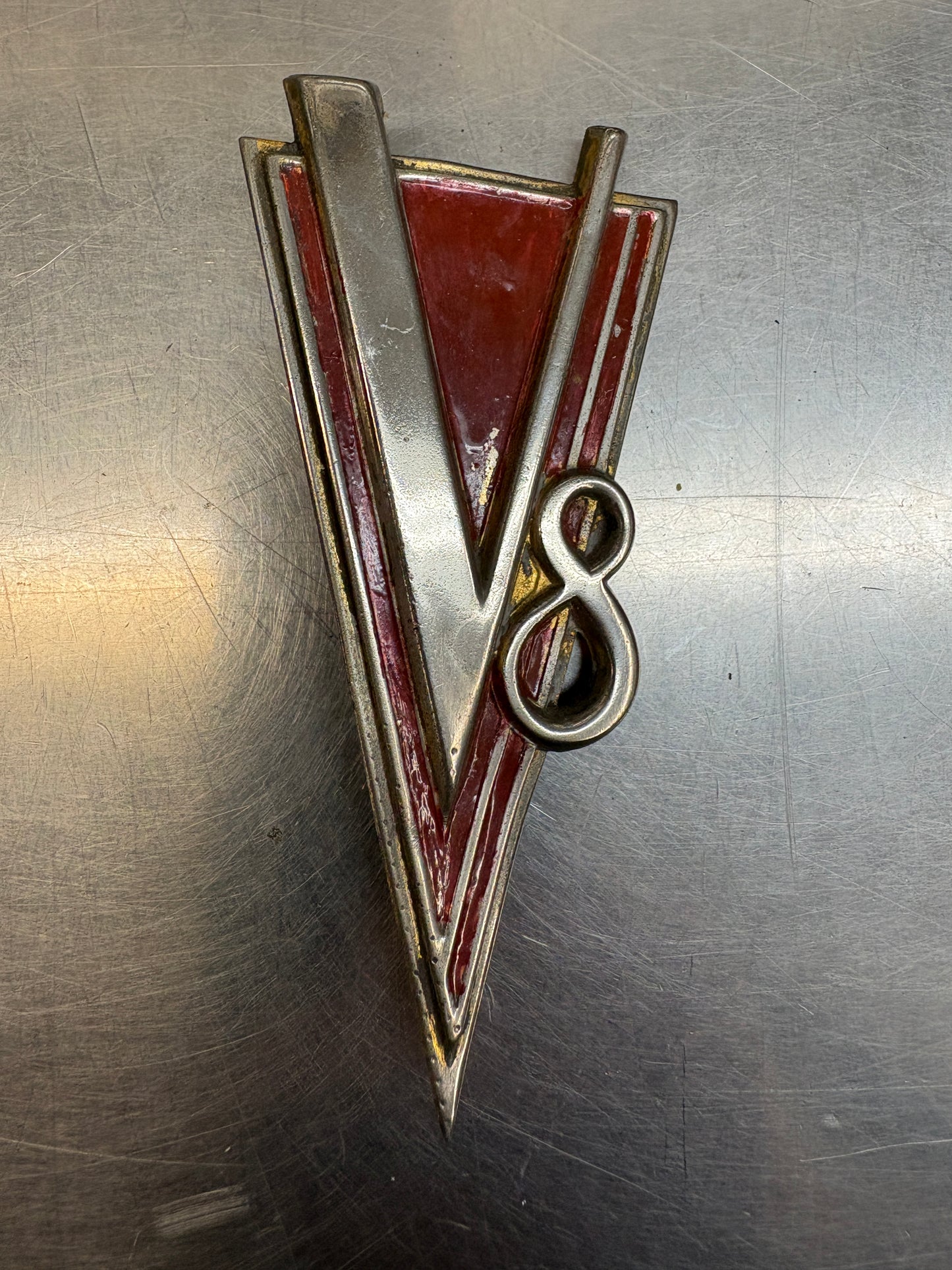 1934-1938 CADILLAC LASALLE V8 GRILLE TRUNK EMBLEM BADGE