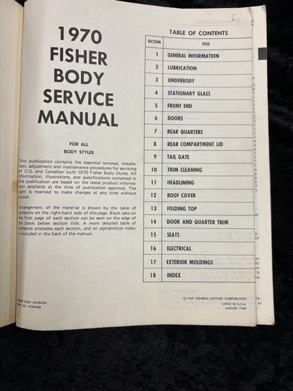 1970 Fisher Body Repair Manual. Chevy, Pontiac, Olds, Buick GM models