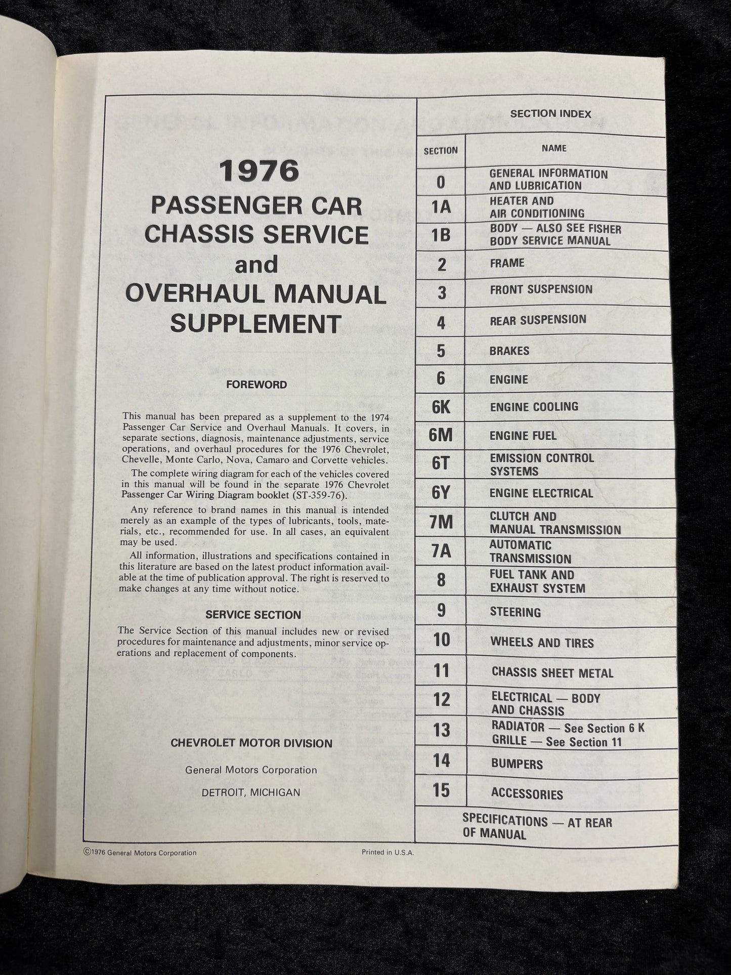 Original 1976 Chevy Shop Manual Sup El Camino Camaro Corvette Impala Monte Carlo
