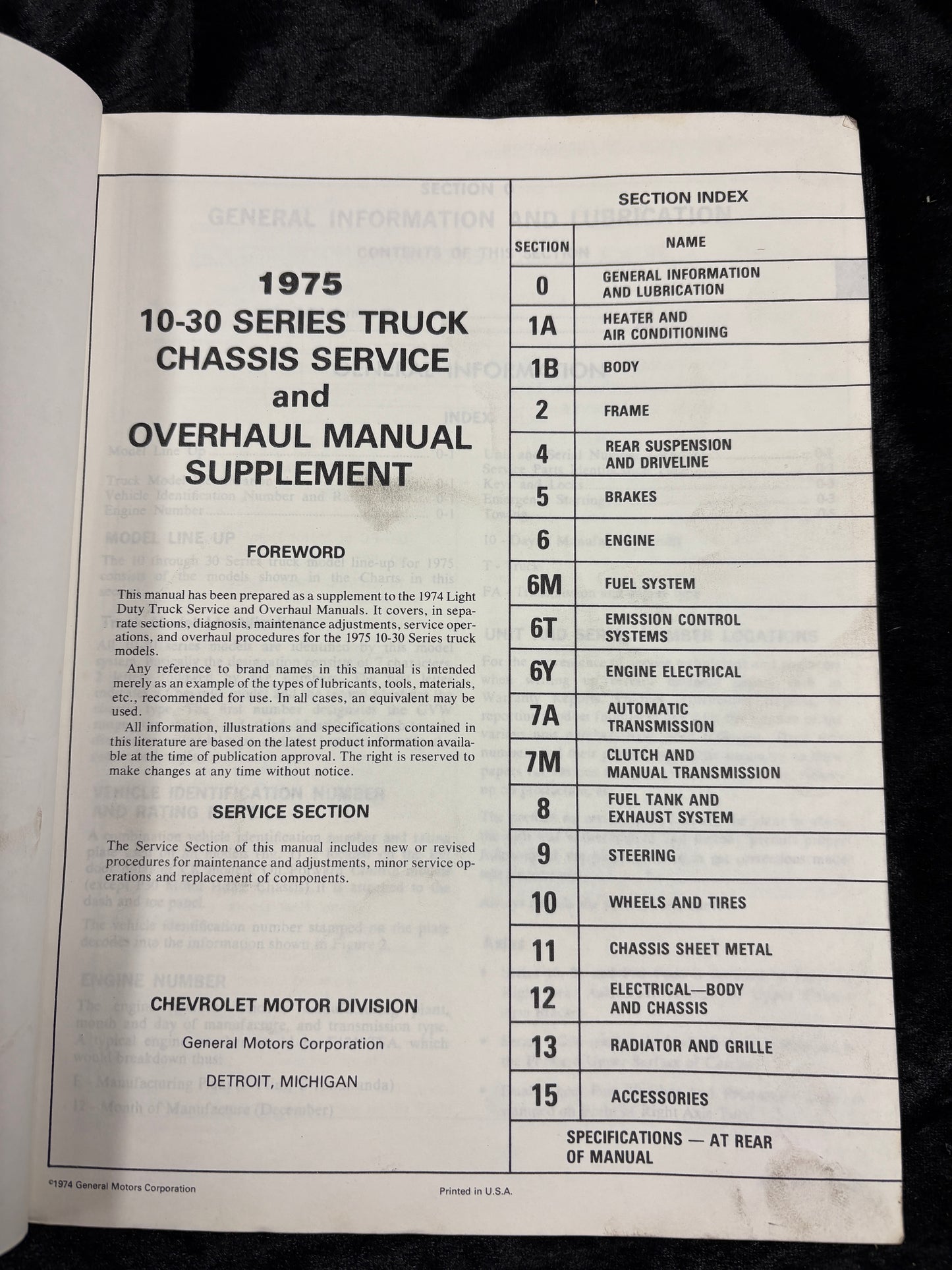 1975 Chevrolet Light Duty Truck Service And Overhaul Manual Supplement | Made in United States