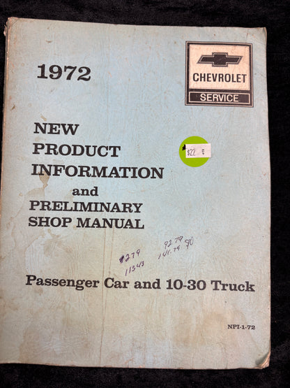 The 1972 Chevrolet New Product Information (NPI) Manual (Part No. NPI-1-72)