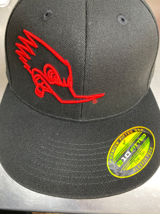 Mr. Horsepower Red Outline Flat Bill FlexFit Black Hat