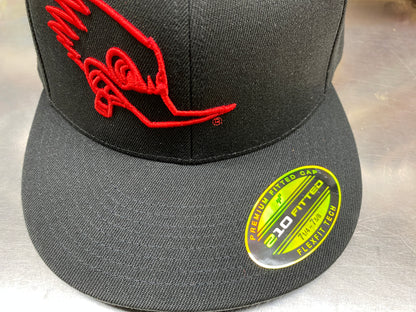 Mr. Horsepower Red Outline Flat Bill FlexFit Black Hat