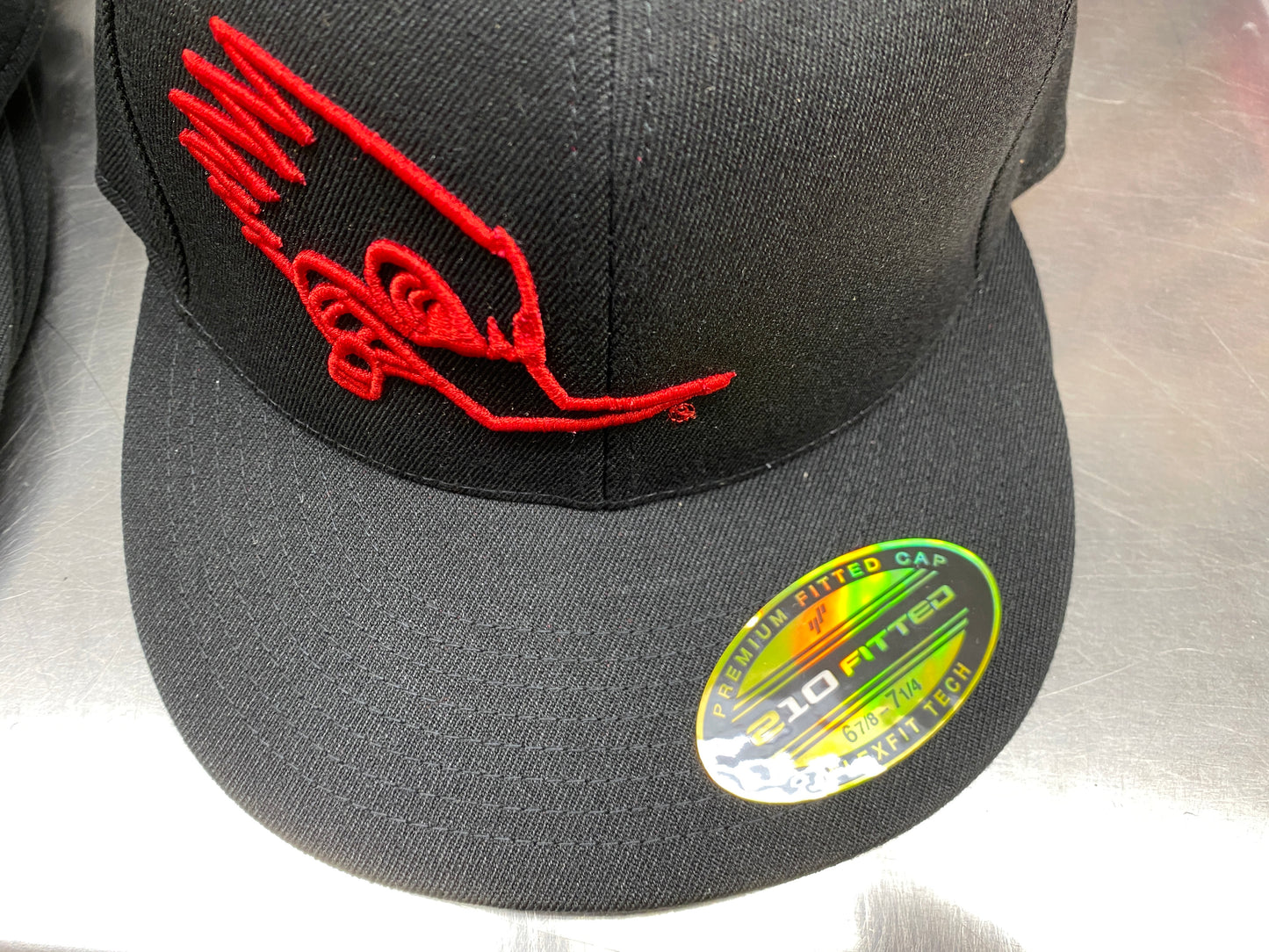 Mr. Horsepower Red Outline Flat Bill FlexFit Black Hat