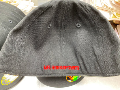 Mr. Horsepower Red Outline Flat Bill FlexFit Black Hat