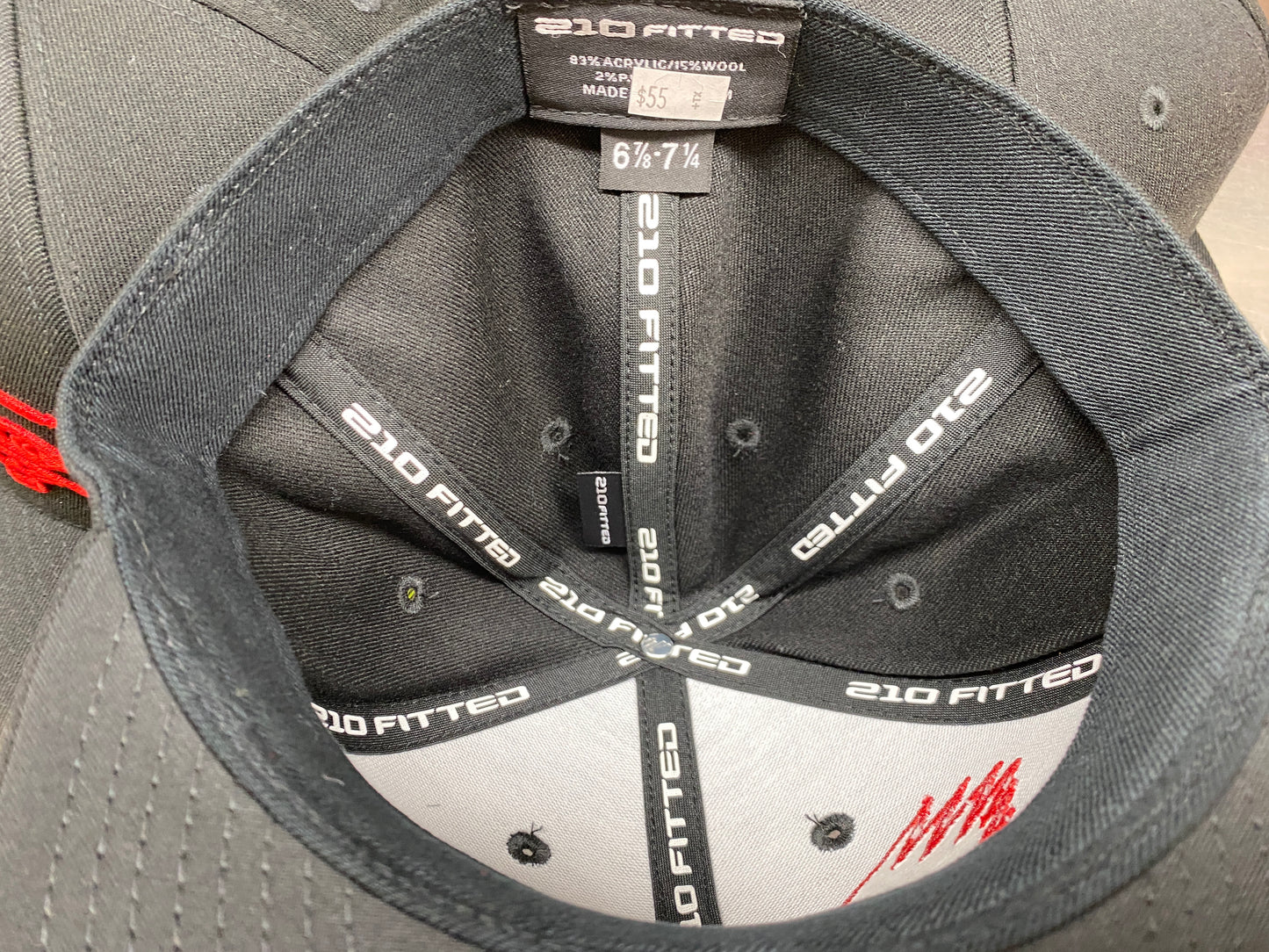 Mr. Horsepower Red Outline Flat Bill FlexFit Black Hat