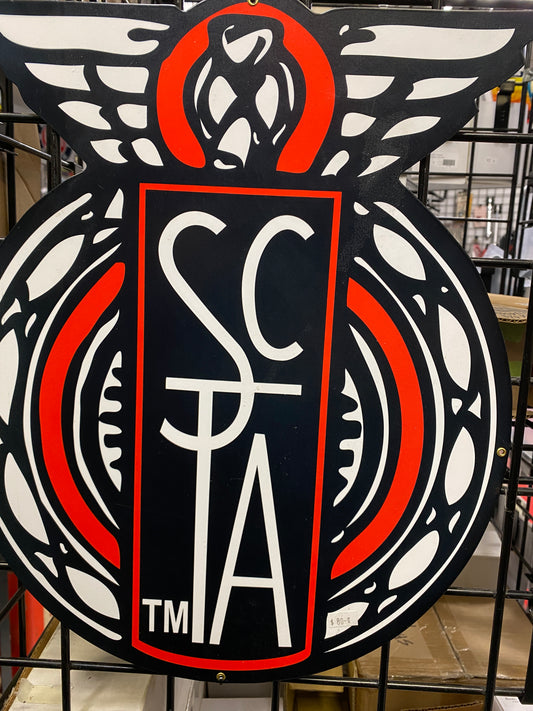 SCTA WHEEL METAL SIGN