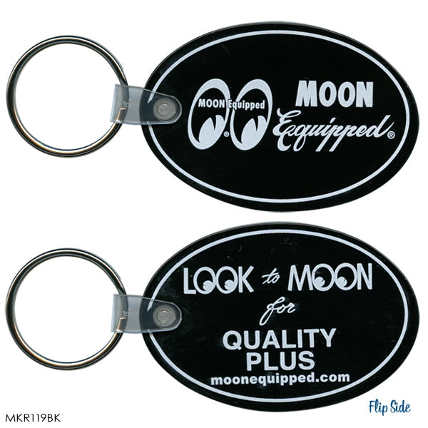 Moon Equipped Oval Rubber Keychain - Black