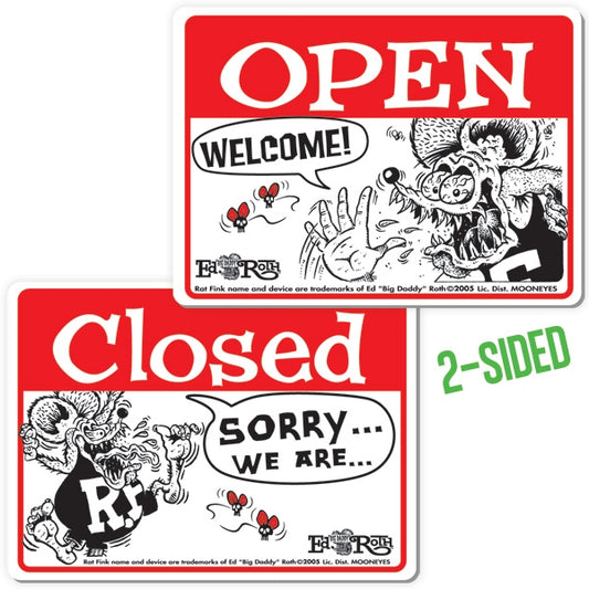 Rat Fink OPEN CLOSED Message Board Sign - Horizontal 5/5 Rating   TWO SIDED