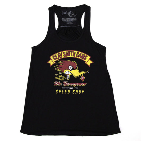 Ladies "Support Your Local Speed Shop" Razor Back Black Tank Top