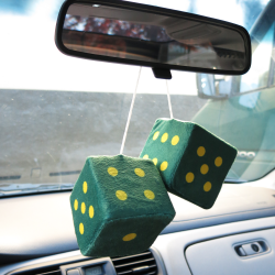 Dark Green Fuzzy Dice with Yellow Dots - Pair
