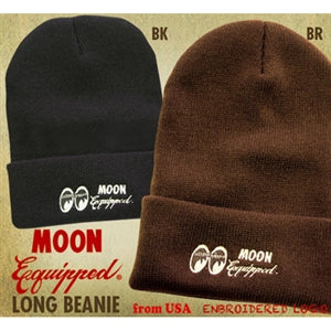 MOON Equipped Embroidered Long Beanie Hat (Black)